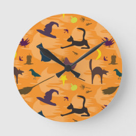 Hello Witch – シームレスなハロウィーンパターン。 ラウンド壁時計