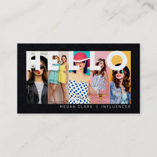 Hello With モダン & 5ミニマル photo Layout Black 名刺 (正面)