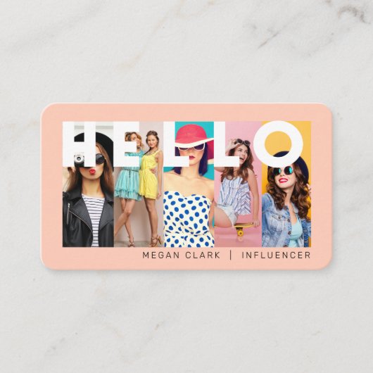 Hello With モダン & 5ミニマル photo Layout Peach 名刺 (正面)