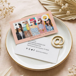 Hello With モダン & 5ミニマル photo Layout Peach 名刺
