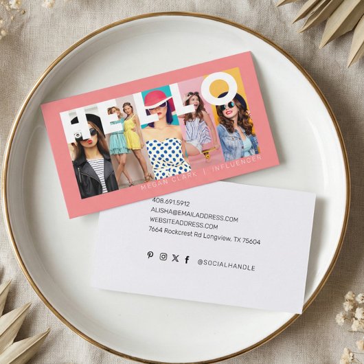 Hello With モダン & 5ミニマル photo Layout Pink 名刺