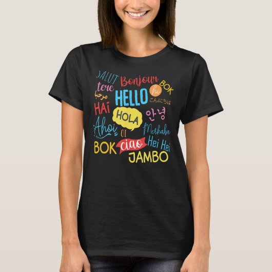Hello Word In Languages 違う Travel Journey T Tシャツ (正面)