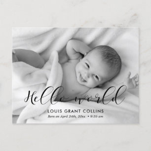 Hello worldエレガント photo birth announcement ポストカード
