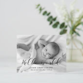 Hello worldエレガント photo birth announcement ポストカード (スタンド正面)