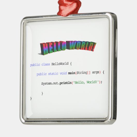 Hello Worldギークgreeting Java メタルオーナメント (左)