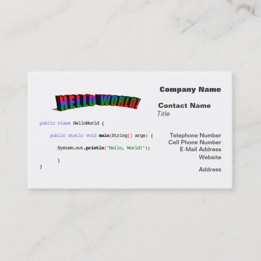 Hello Worldギークgreeting Java 名刺 (正面)