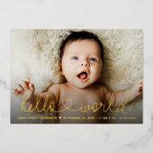 Hello Worldスクリプトベビー写真の誕生発表 箔招待状 (正面)