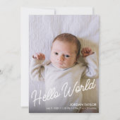 Hello Worldスクリプトモダンの生まれたばかりのベビー誕生 案内状 (正面)
