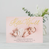 Hello Worldフォトベビー誕生フォイル発表 箔招待状 (立ち正面)