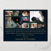 Hello World金ゴールドフォトコラージュベビー発表 箔招待状 (裏面)