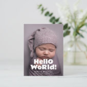 Hello World よくはしゃぐ Photoはっきりした Birth Announcement 案内ポストカード (スタンド正面)