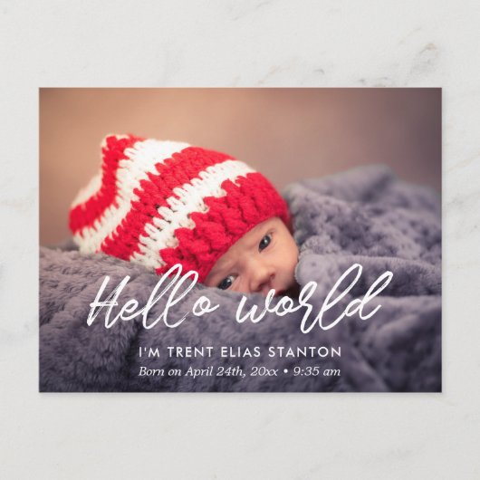 Hello world モダン birth announcement写真 ポストカード (正面)