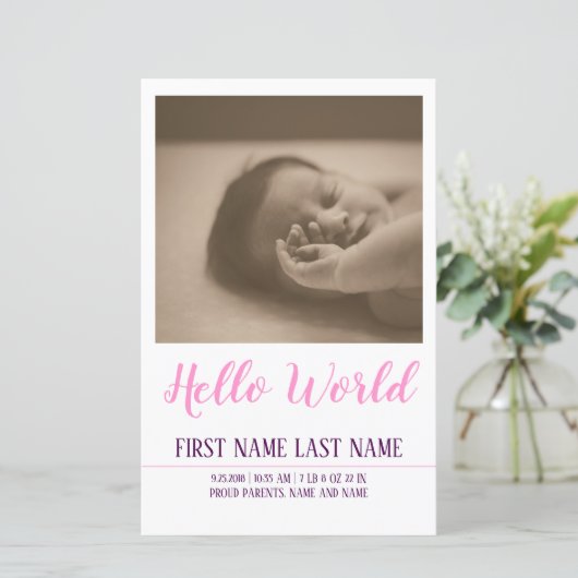 Hello World – 写真と一緒に誕生のお知らせ (スタンド正面)
