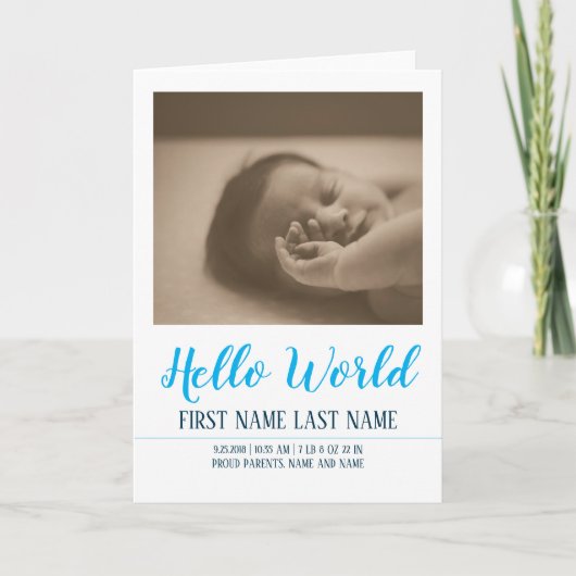 Hello World – 写真と一緒に誕生のお知らせ カード (正面)