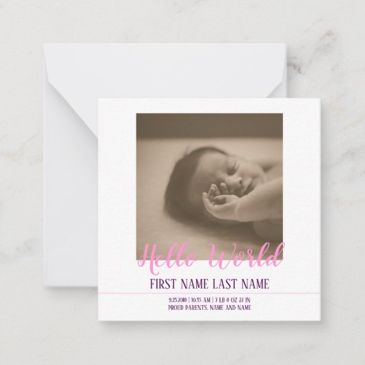 Hello World – 写真と一緒に誕生のお知らせ ノートカード (正面)