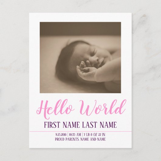 Hello World - 写真入り出生お知らせ シーズンポストカード (正面)