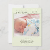 Hello, World Baby Announcement Card 案内状 (正面)
