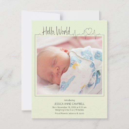 Hello, World Baby Announcement Card 案内状 (正面)
