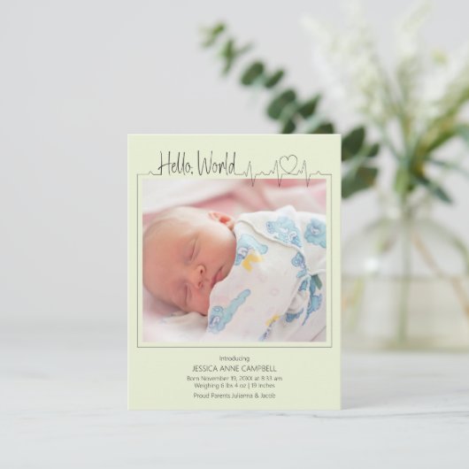 Hello, World Baby Announcement Card 案内状 (スタンド正面)