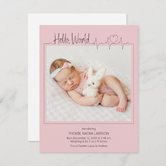 Hello, World Baby Announcement Card 案内状 (正面/裏面)