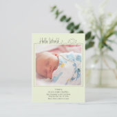 Hello, World Baby Announcement Card 案内状 (スタンド正面)