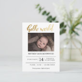 Hello World Birth Announcementの写真生まれたばかりの 案内ポストカード (スタンド正面)