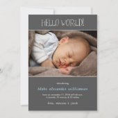 Hello World Birth Announcement//グレー 案内状 (正面)