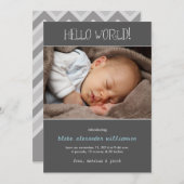 Hello World Birth Announcement//グレー 案内状 (正面/裏面)