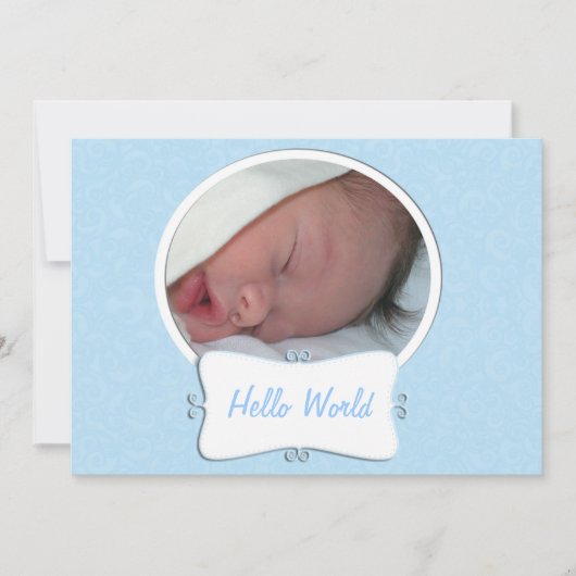 Hello World Blue Photo Birthのお知らせ 案内状 (正面)