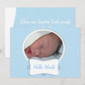 Hello World Blue Photo Birthのお知らせ 案内状 (正面/裏面)