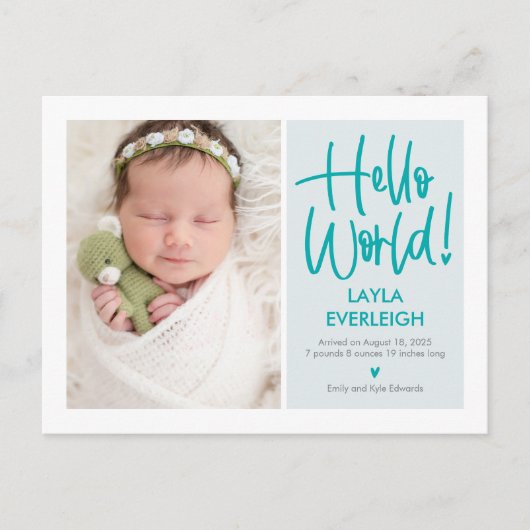 Hello World Editable Color Announcementはがき ポストカード (正面)