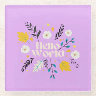Hello World Floral Throw Pillow ガラスコースター