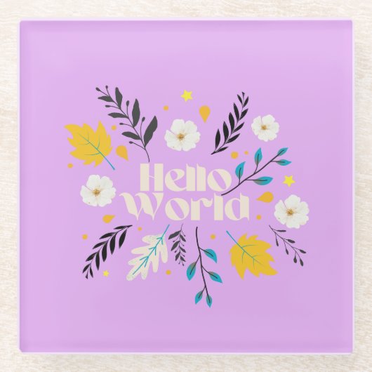 Hello World Floral Throw Pillow ガラスコースター (正面)