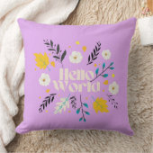 Hello World Floral Throw Pillow クッション (ブランケット)