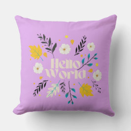 Hello World Floral Throw Pillow クッション