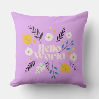 Hello World Floral Throw Pillow クッション