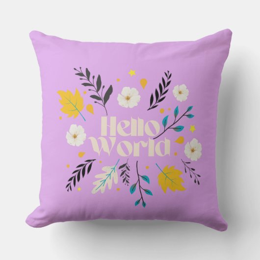 Hello World Floral Throw Pillow クッション (正面)