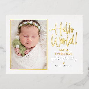 Hello World Foil Birth Announcementはがき 箔シーズンポストカード