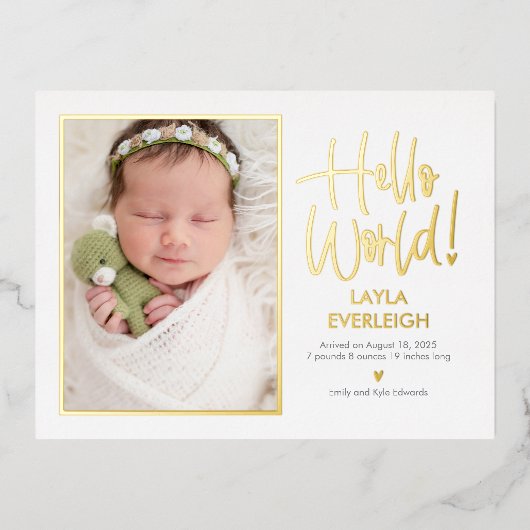 Hello World Foil Birth Announcementはがき 箔シーズンポストカード (正面)