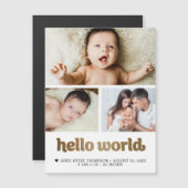 Hello World Gold text Photo Birth Announcement  (正面/裏面)