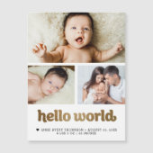 Hello World Gold text Photo Birth Announcement  (正面)