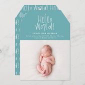 Hello world hand写真書モダン誕生 案内状 (正面/裏面)