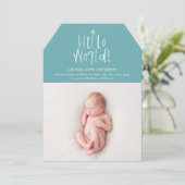 Hello world hand写真書モダン誕生 案内状 (スタンド正面)