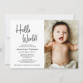 Hello World Modern Photo Meet & greet Baby Shower  招待状