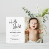Hello World Modern Photo Meet & greet Baby Shower  招待状 (スタンド正面)