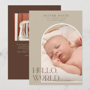 Hello World Neutral Arch Photo Birth発表 招待状