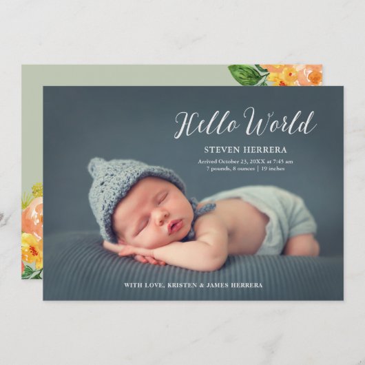 Hello World Overlay withフローラデコールベビー誕生 案内状 (正面/裏面)