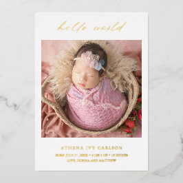 Hello World Photo エレガント Foil Birth Announcement 箔招待状