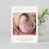 Hello World Photo エレガント Foil Birth Announcement 箔招待状 (立ち正面)