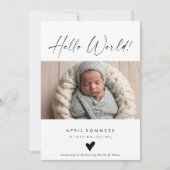 Hello World Photo Baby Birth Announcement Card 招待状 (正面)